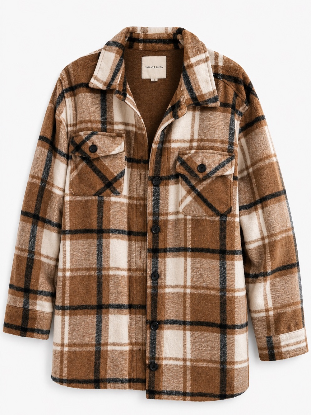 Fall Winter  Womens Brown Plaid  Lined Shacket Jacket